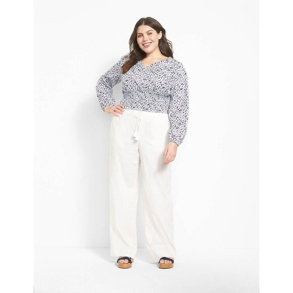 Lane Bryant Crop Top Women's 20 Boho Floral Smocked V-Neck Long Sleeve Blouse - Picture 3 of 16